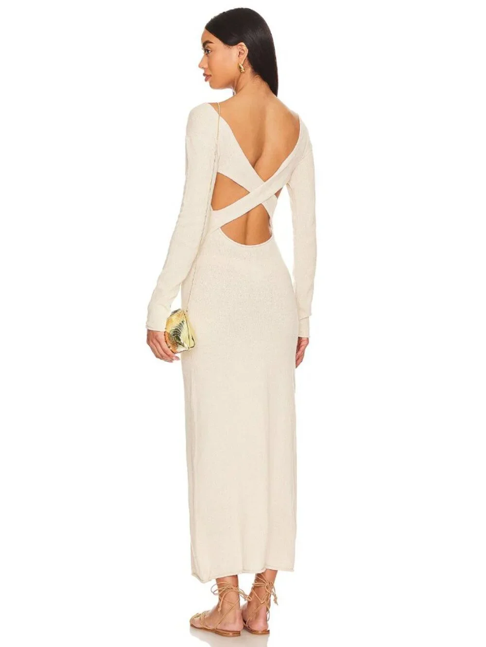 New! Onia Sandshell Crochet Knit Long Sleeve Maxi Dress Medium NWT 38432
